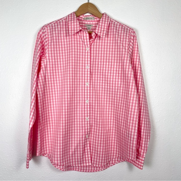 L.L. Bean Tops - L.L Bean wrinkle free pink gingham plaid button down 100% cotton Sz. M | barbie